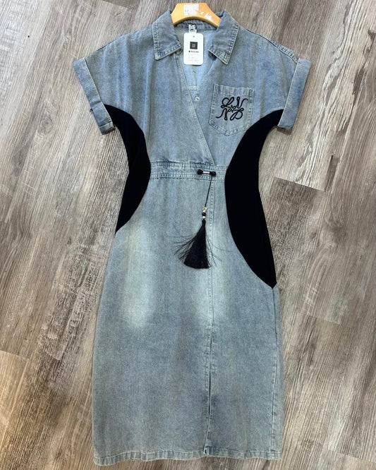 “Confidence” Wrap Denim Dress