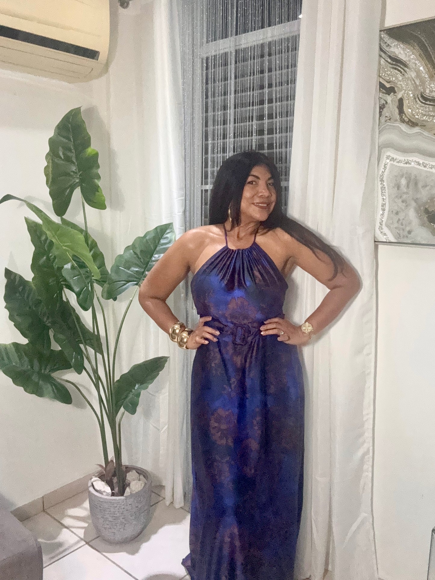 Halter Satín Midnight Bloom