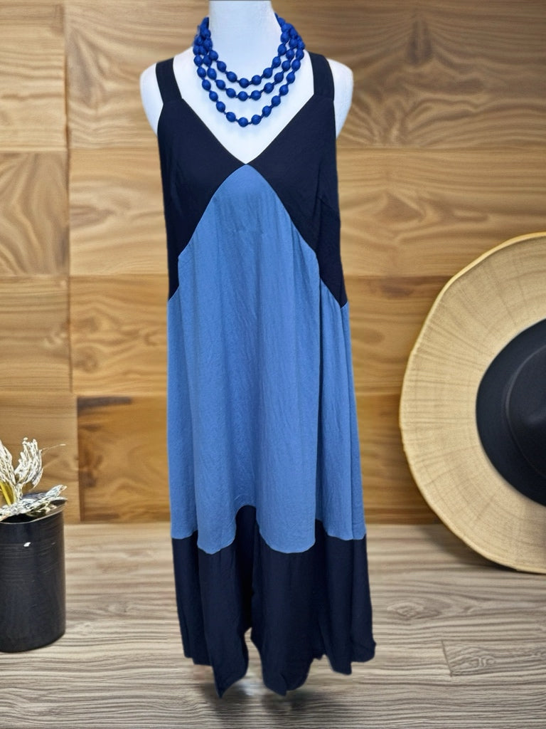 🇫🇷✨ Blue and Navy Bicolor Maxi Dress - Paris Design ✨