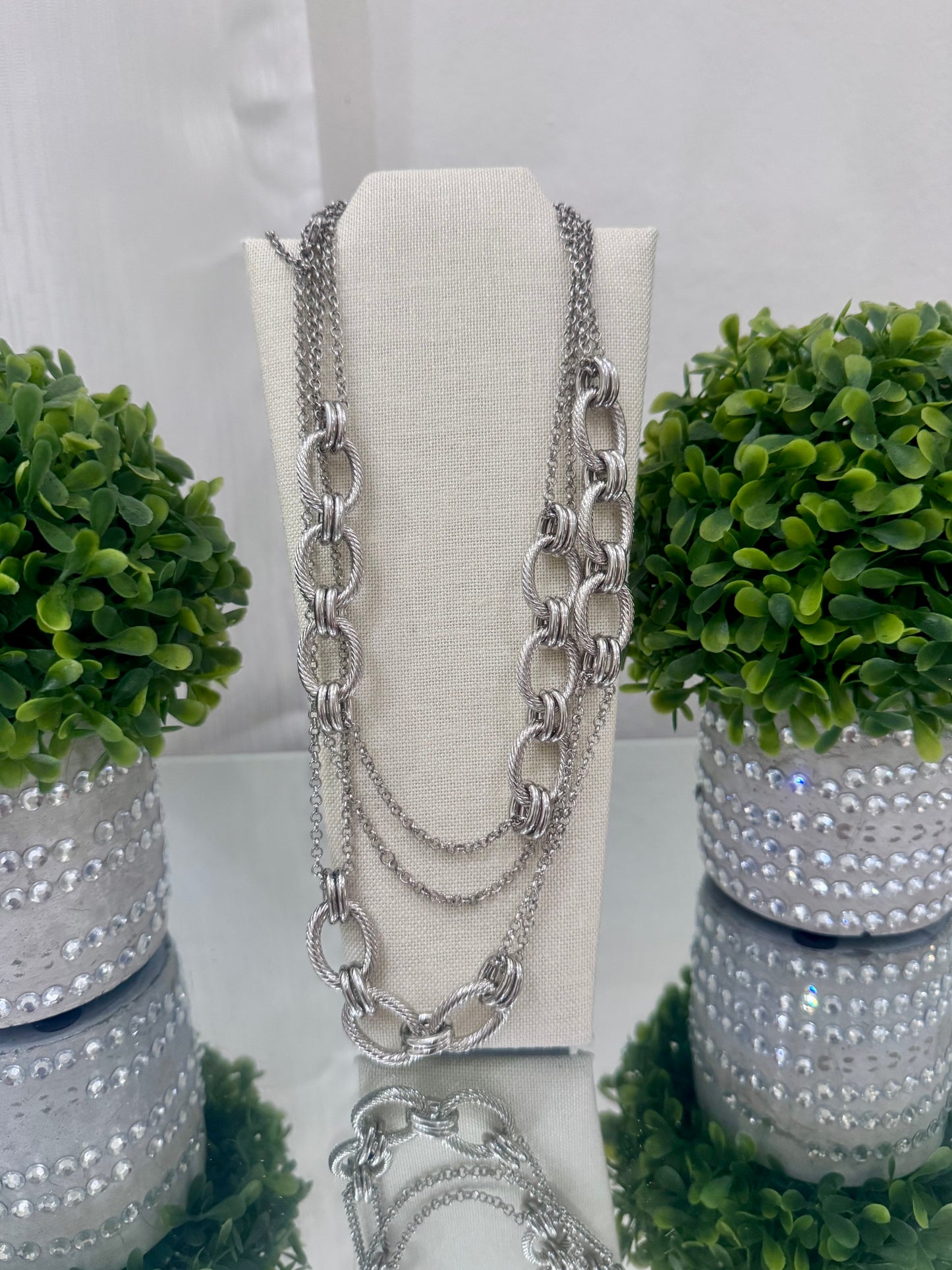 Collar Largo Layered Chain – Rodio Silver)