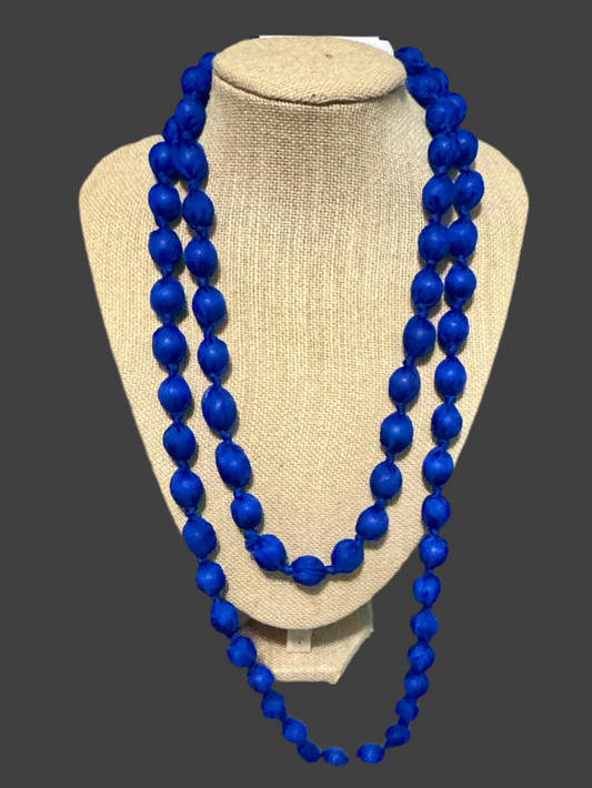 Collar Largo de Bolas Azul Eléctrico