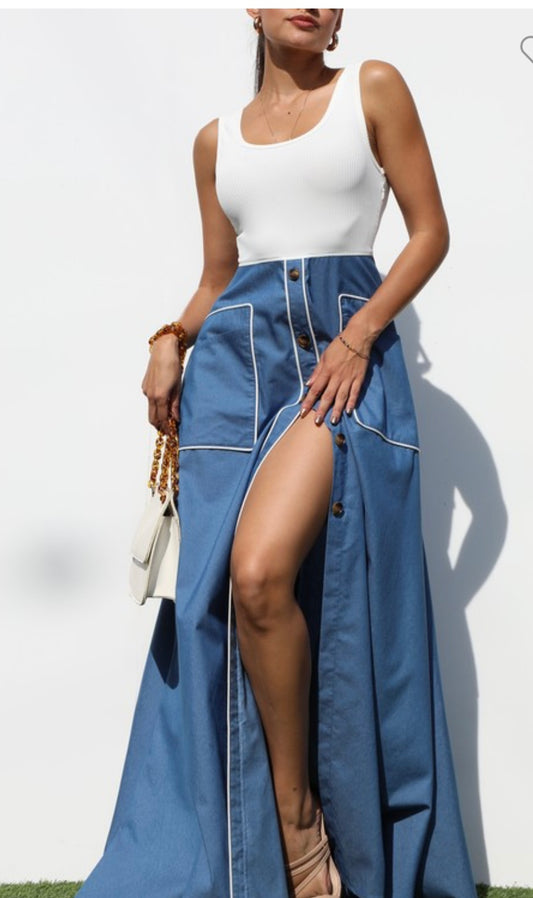 Casual Tank Top Denim Maxi Dresses