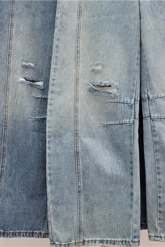 Distressed Wide Leg Denim Pants