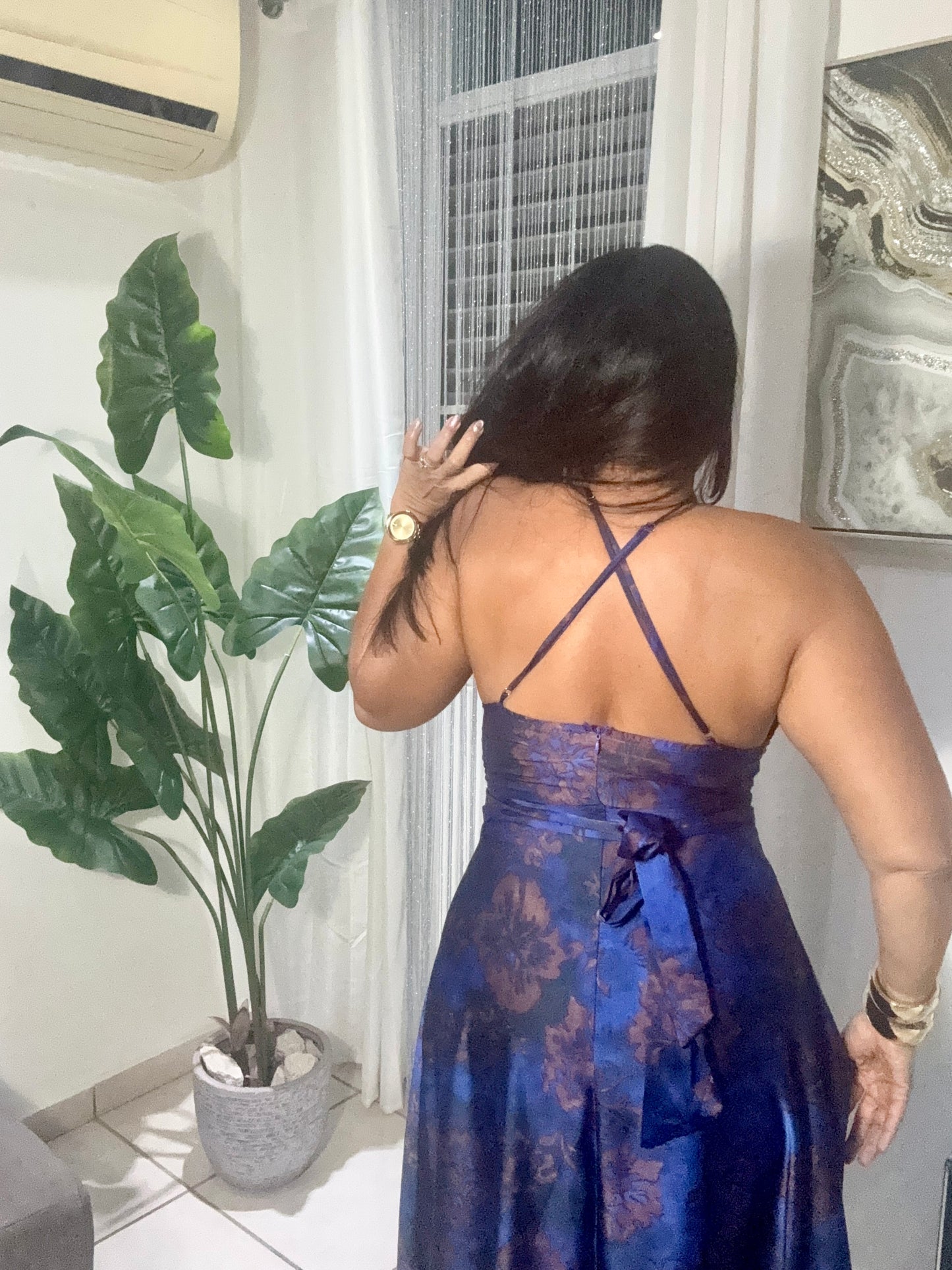Halter Satín Midnight Bloom