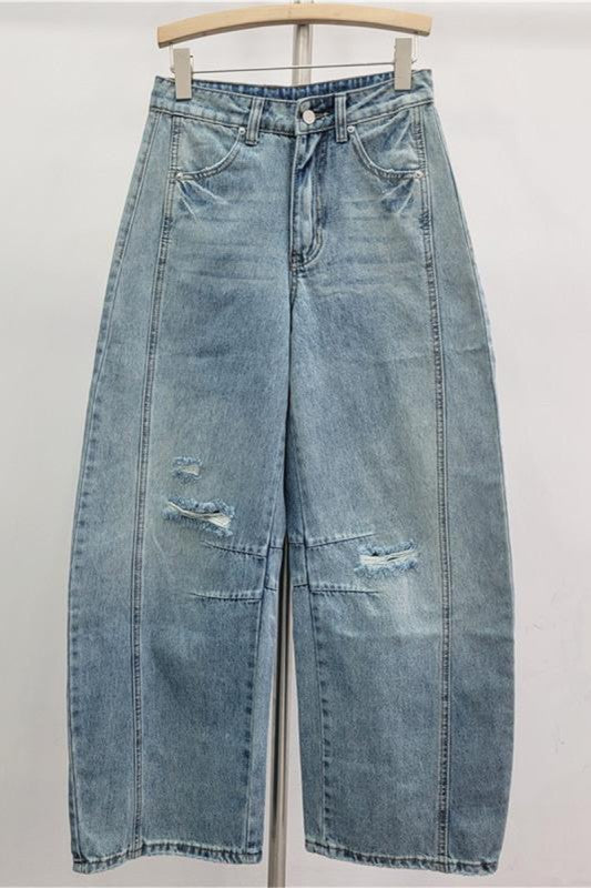 Distressed Wide Leg Denim Pants