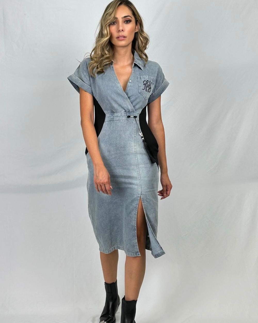 “Confidence” Wrap Denim Dress