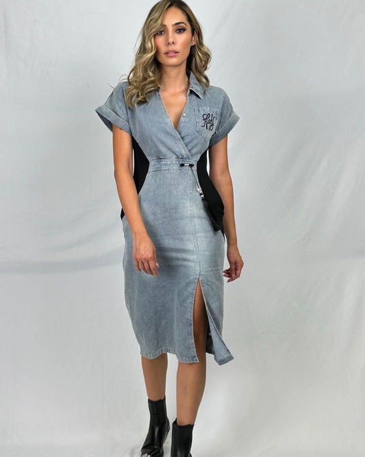 “Confidence” Wrap Denim Dress