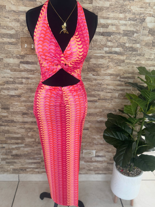 Vestido Midi Cut-Out Estampado