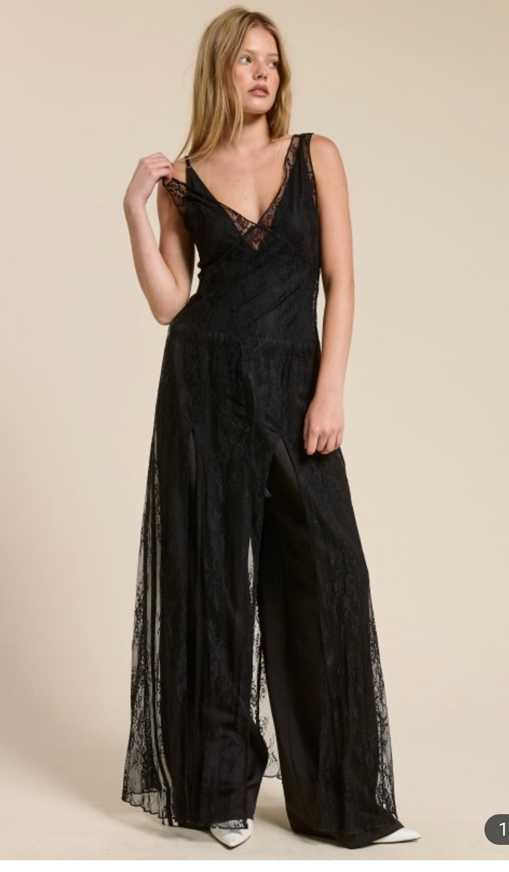 V Neck Bodysuit And Sheer Lace
Dress Set