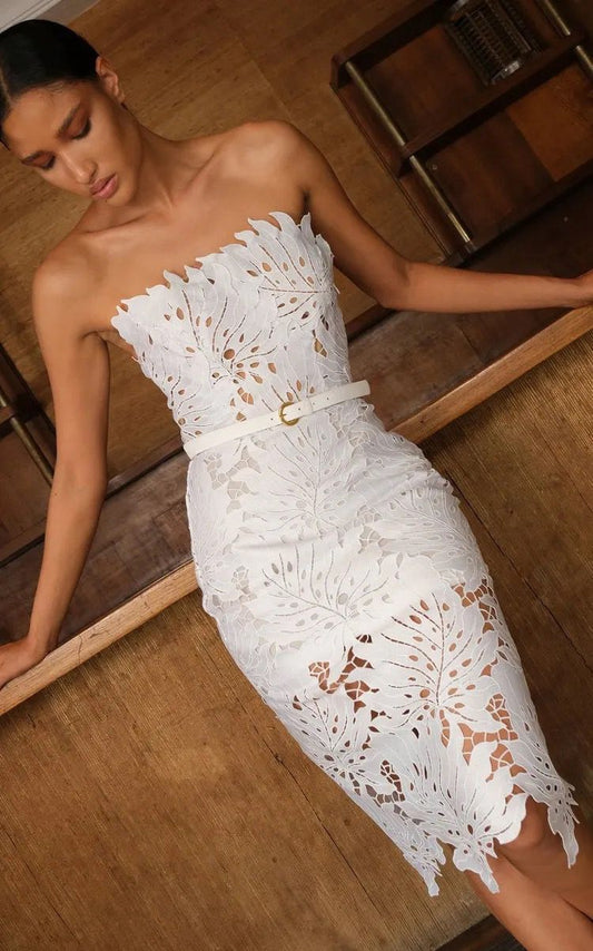 White Sexy Cutout Laze Strapless Party Dress
